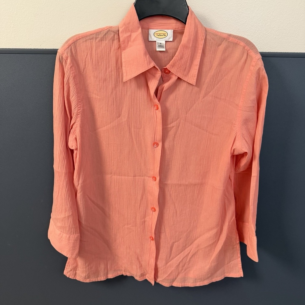Talbots Blouse Top Womens Small Peachy Button Up Long Sleeve Office Ladies Sheer